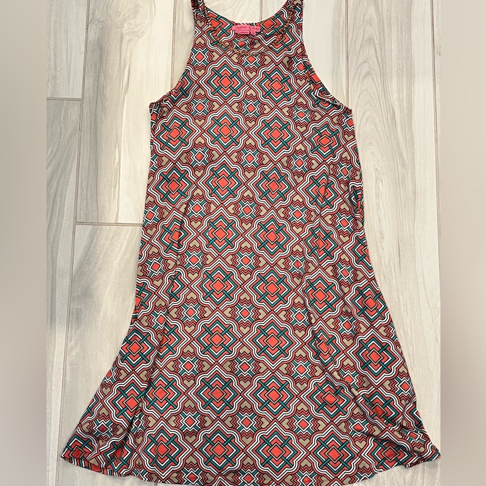Womens Joyous & Free Halter Style  Geometric Print Swing Dress Sz XS